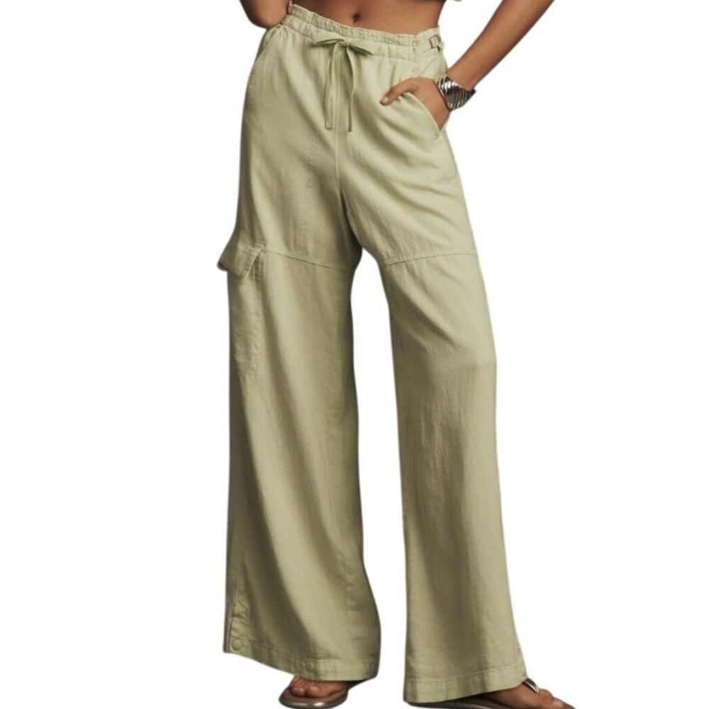 Anthropologie Pilcro XS Green Linen Blend Wide Leg Cargo Beach Pants Resort